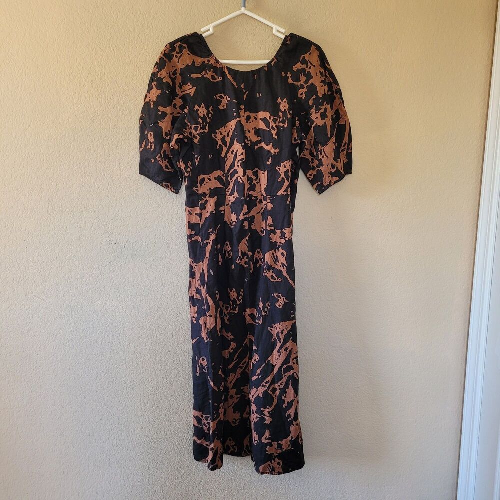 Everlane Linen Midi Dress Size 6 Abstract Carob Brown Earthy Neutral Minimalist